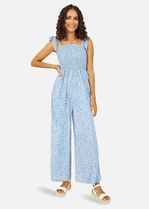 Mela Blue Daisy Shirred Tie Jumpsuit - Size 8 Image 1