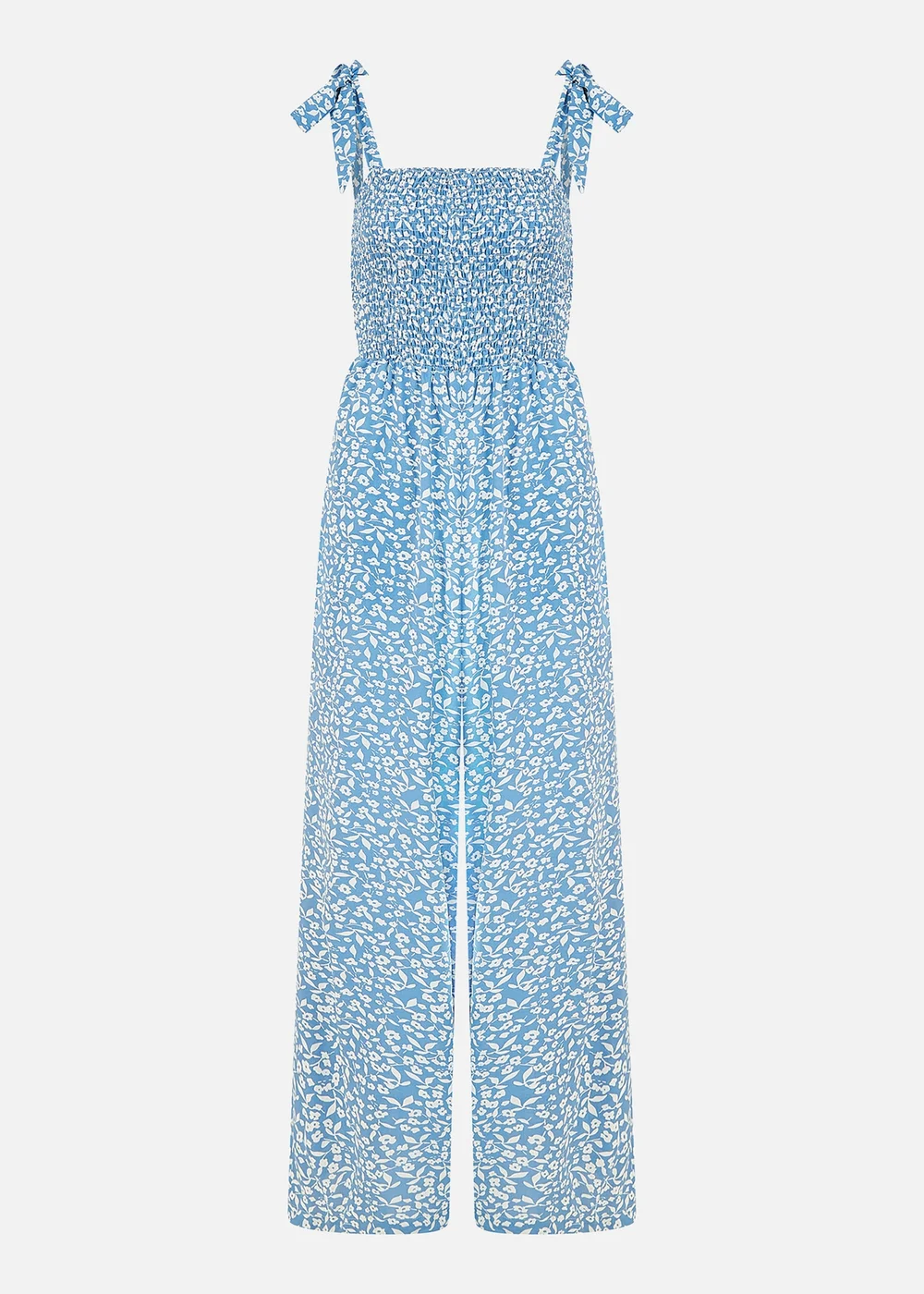 Mela Blue Daisy Shirred Tie Jumpsuit - Size 8 Image 4