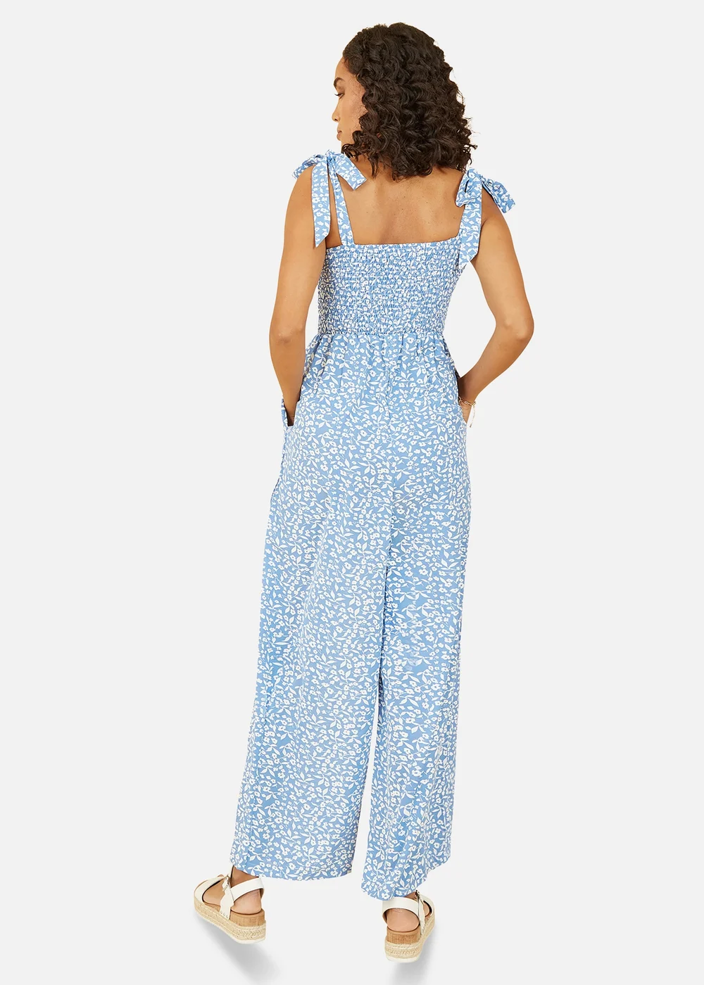 Mela Blue Daisy Shirred Tie Jumpsuit - Size 8 Image 2