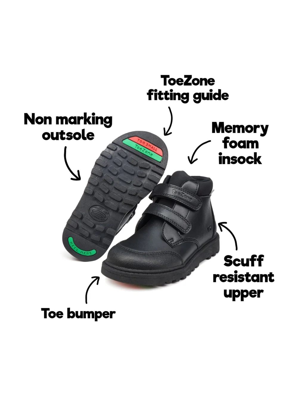 ToeZone Boys Black Felix Easy Fastening School Boot (Younger 8- Older 3) - Size 12 Infants Image 5