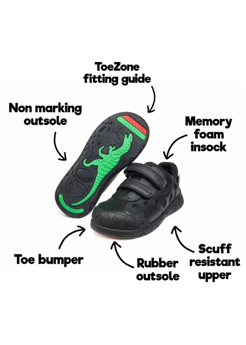 ToeZone Boys Black Jay Ortholite Dinosaur Rip Tape Shoe (Younger 8- Older 3) - 1 Infants Image 5