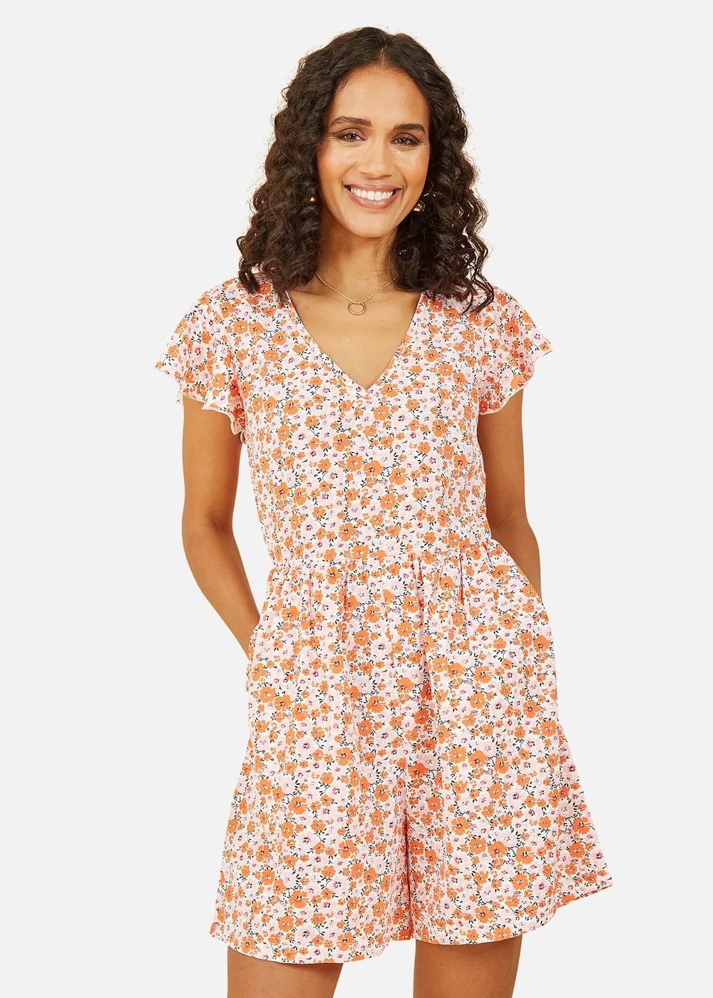 Mela Orange Floral Print Playsuit - Size 8 Image 3