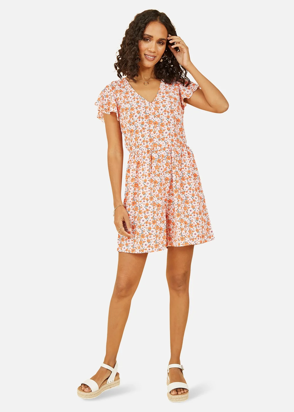 Mela Orange Floral Print Playsuit - Size 8 Image 1
