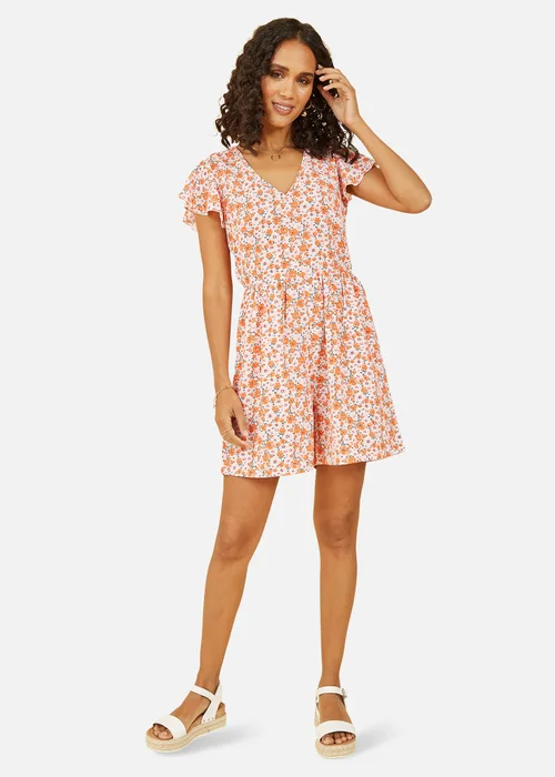 Mela Orange Floral Print Playsuit - Size 8 Image 1