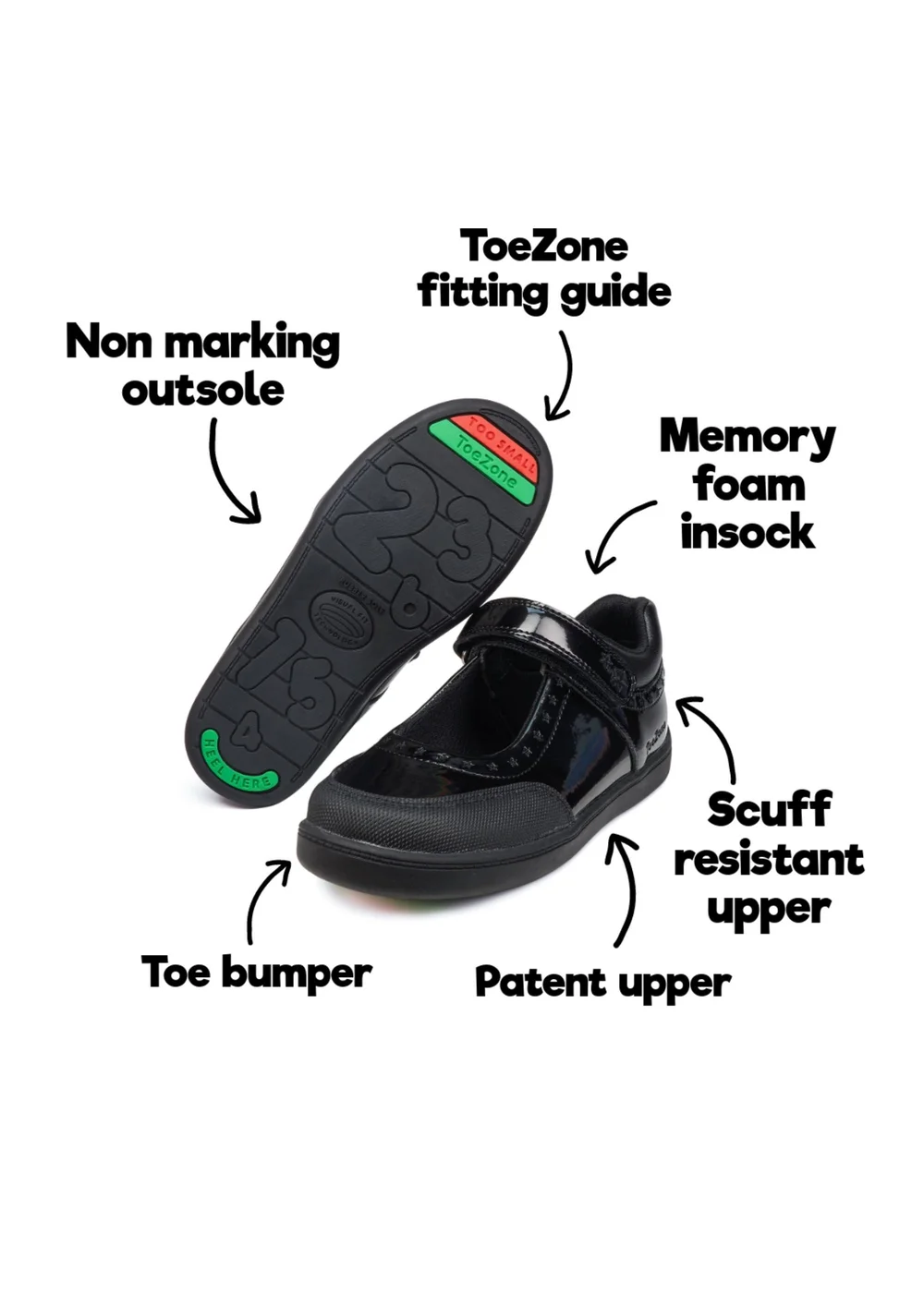 ToeZone Girls Black Sommer Ortholite Insole Technology Shoe (Younger 8- Older 2) - 1 Infants Image 5