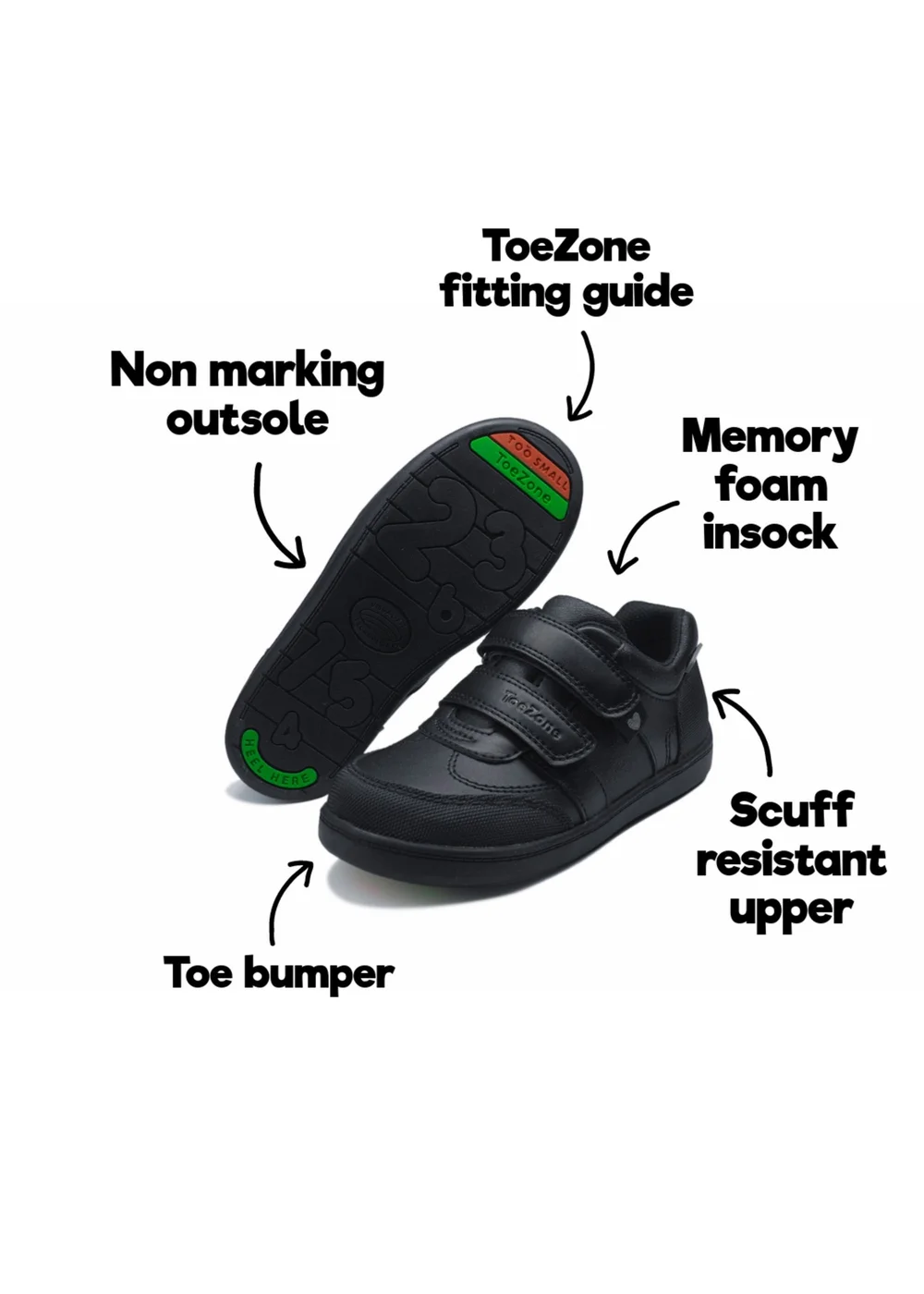 ToeZone Girls Black Drew Super Cool Hearts and Sparkles Shoe (Younger 8- Older 2) - 13 Infants Image 5