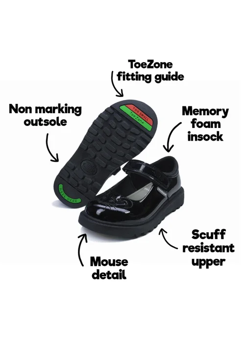 ToeZone Girls Black Gia Mouse Novelty Shoe (Younger 8- Older 3) - 1 Infants Image 5