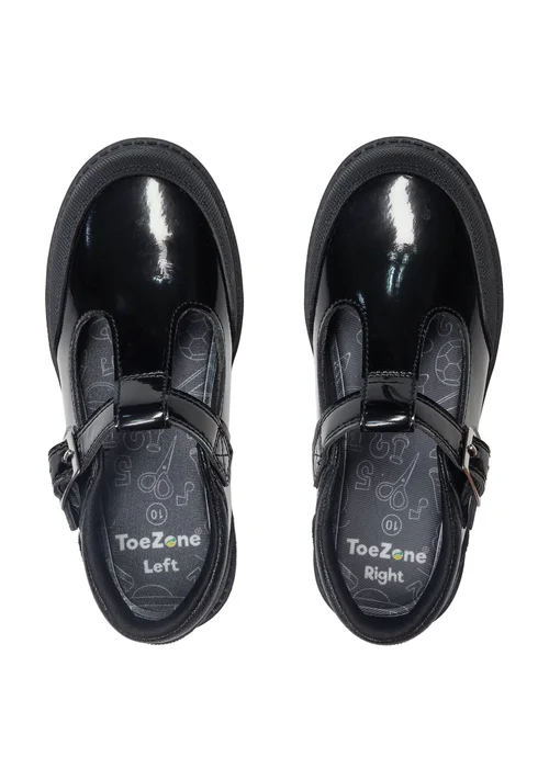 ToeZone Girls Black Ana T Bar Rubber Toe Cap Shoes (Younger 8- Older 3) - 1 Infants Image 3