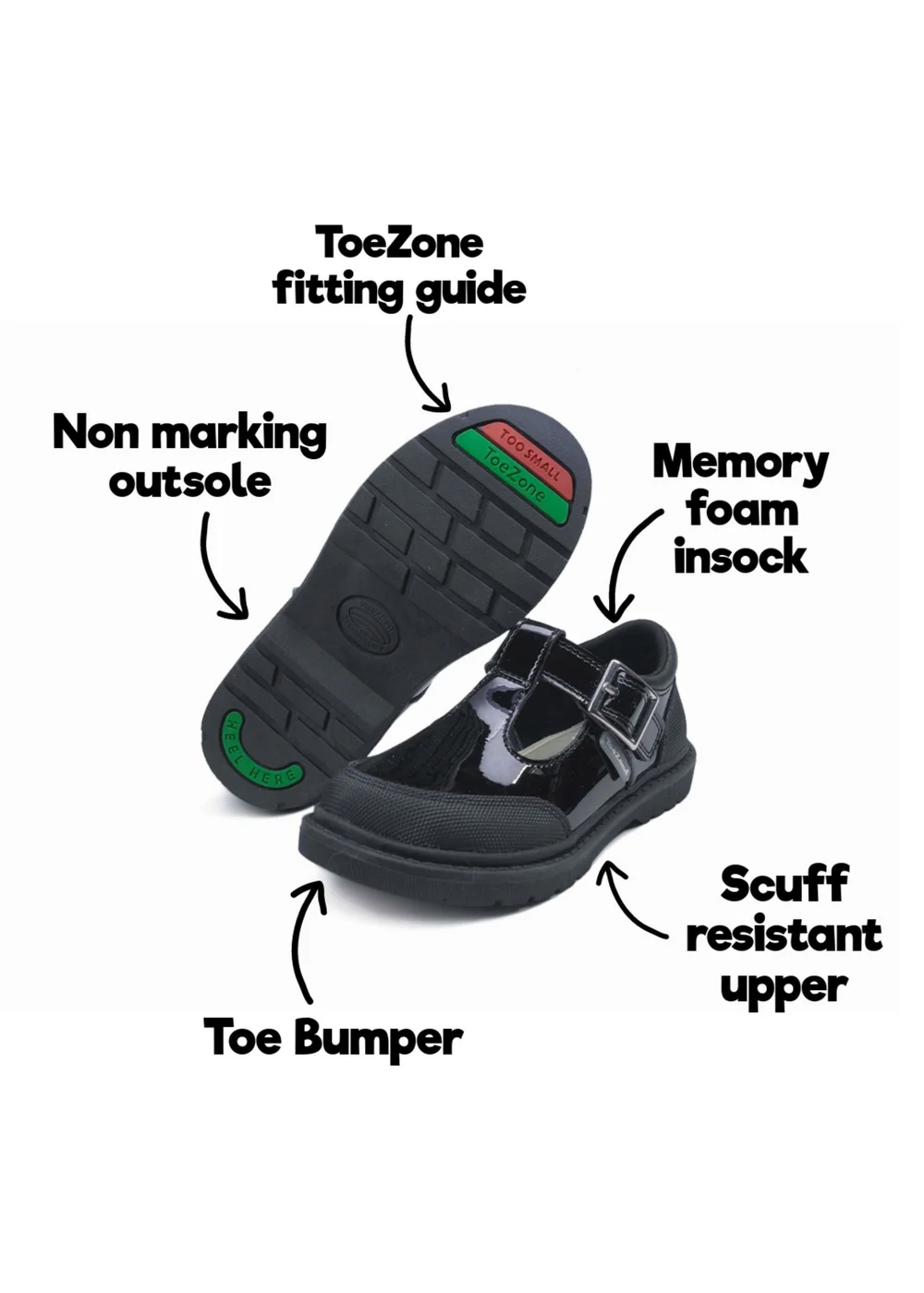 ToeZone Girls Black Ana T Bar Rubber Toe Cap Shoes (Younger 8- Older 3) - 1 Infants Image 5