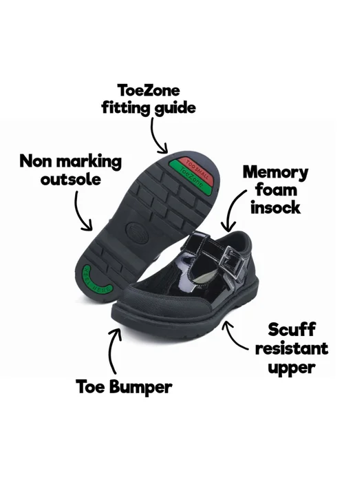 ToeZone Girls Black Ana T Bar Rubber Toe Cap Shoes (Younger 8- Older 3) - 1 Infants Image 5