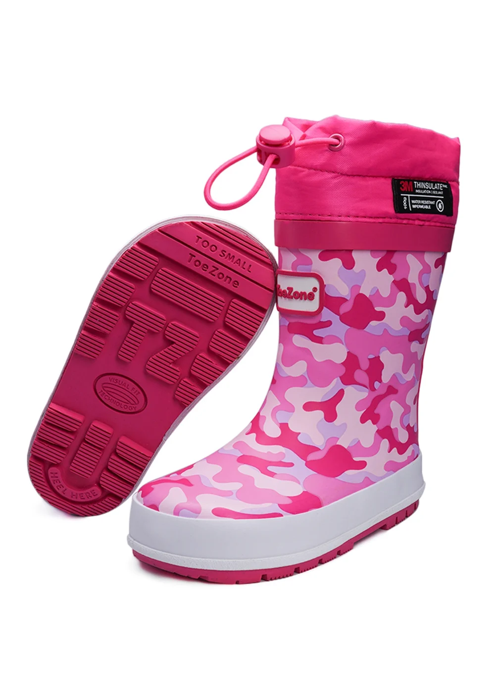 ToeZone Girls Pink Lucy Camo Tie Top Wellies (Younger 6-Older 12) - 12 Infants Image 1