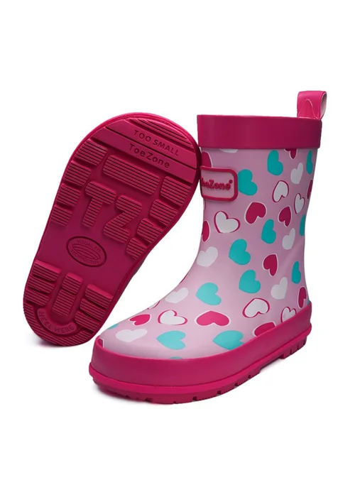ToeZone Girls Pink Belle Love Heart Wellies (Younger 6- Older 12) - 11 Infants Image 1