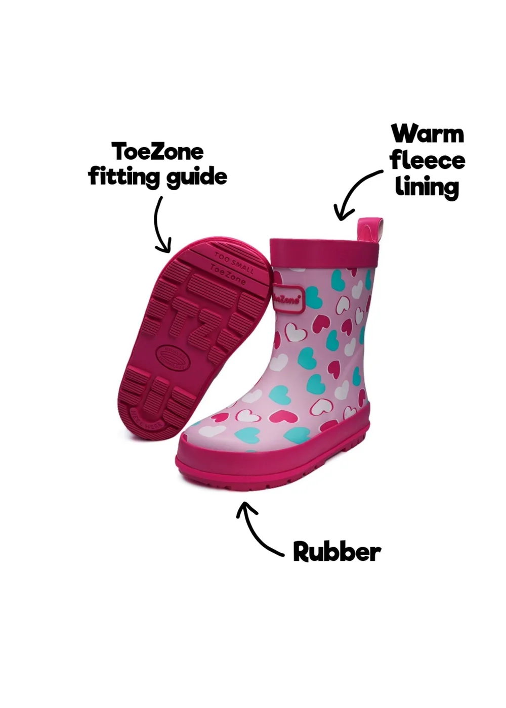ToeZone Girls Pink Belle Love Heart Wellies (Younger 6- Older 12) - 11 Infants Image 5