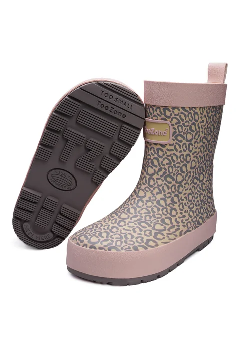 ToeZone Girls Pink Hattie Animal Print Wellies (Younger 6- Older 12) - 6 Intants Image 1