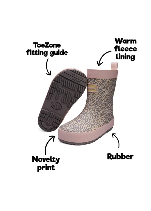 ToeZone Girls Pink Hattie Animal Print Wellies (Younger 6- Older 12) - 6 Intants Image 5