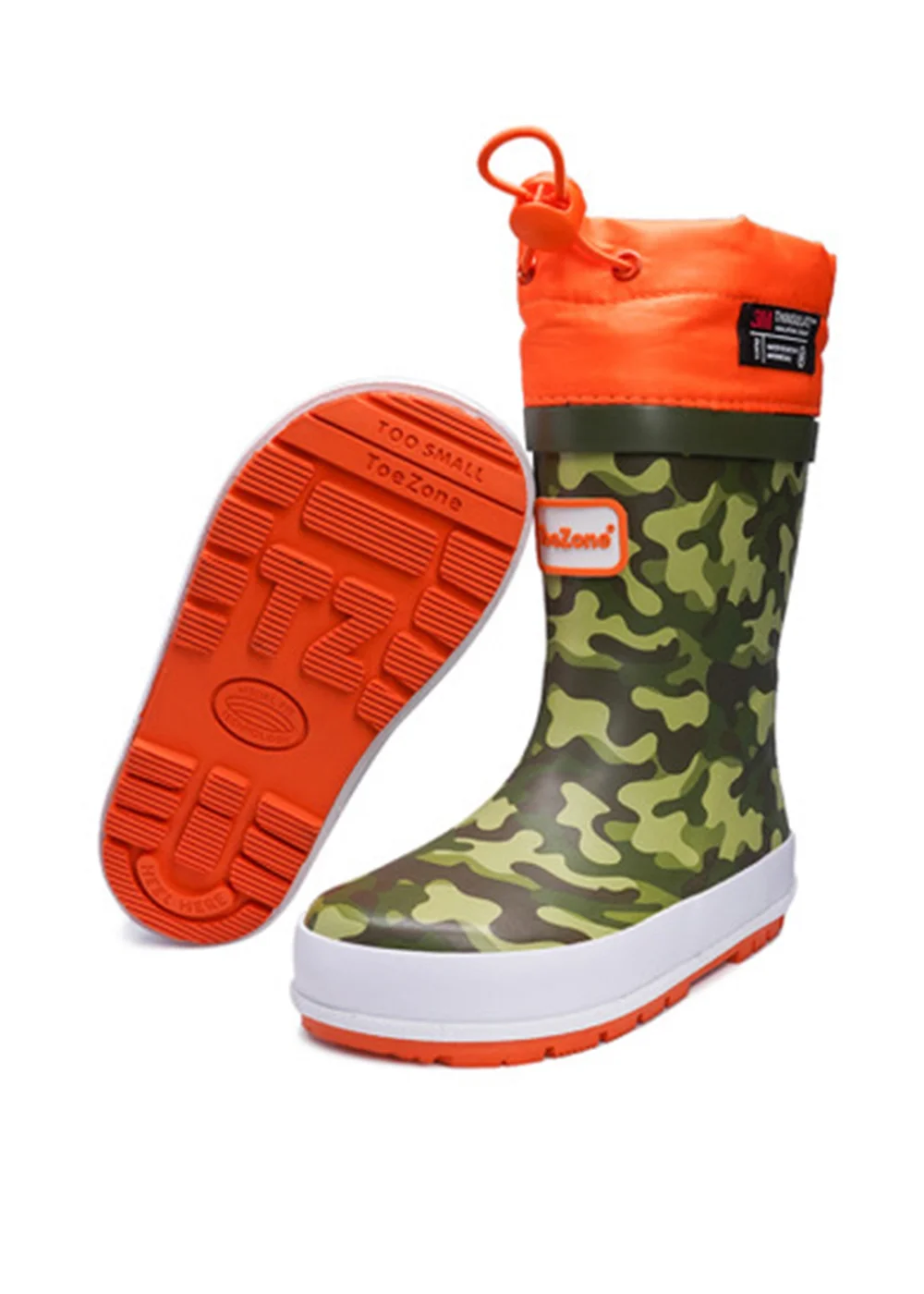 ToeZone Boys Orange Enzo Camo Tie Top Wellies (Younger 6- Older 12) - 6 Intants Image 1