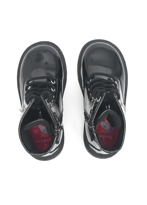 ToeZone Girls Black Alice Patent Leather Lace and Zip Boot (Younger 8-Older 2) - Size 11 Infants Image 4