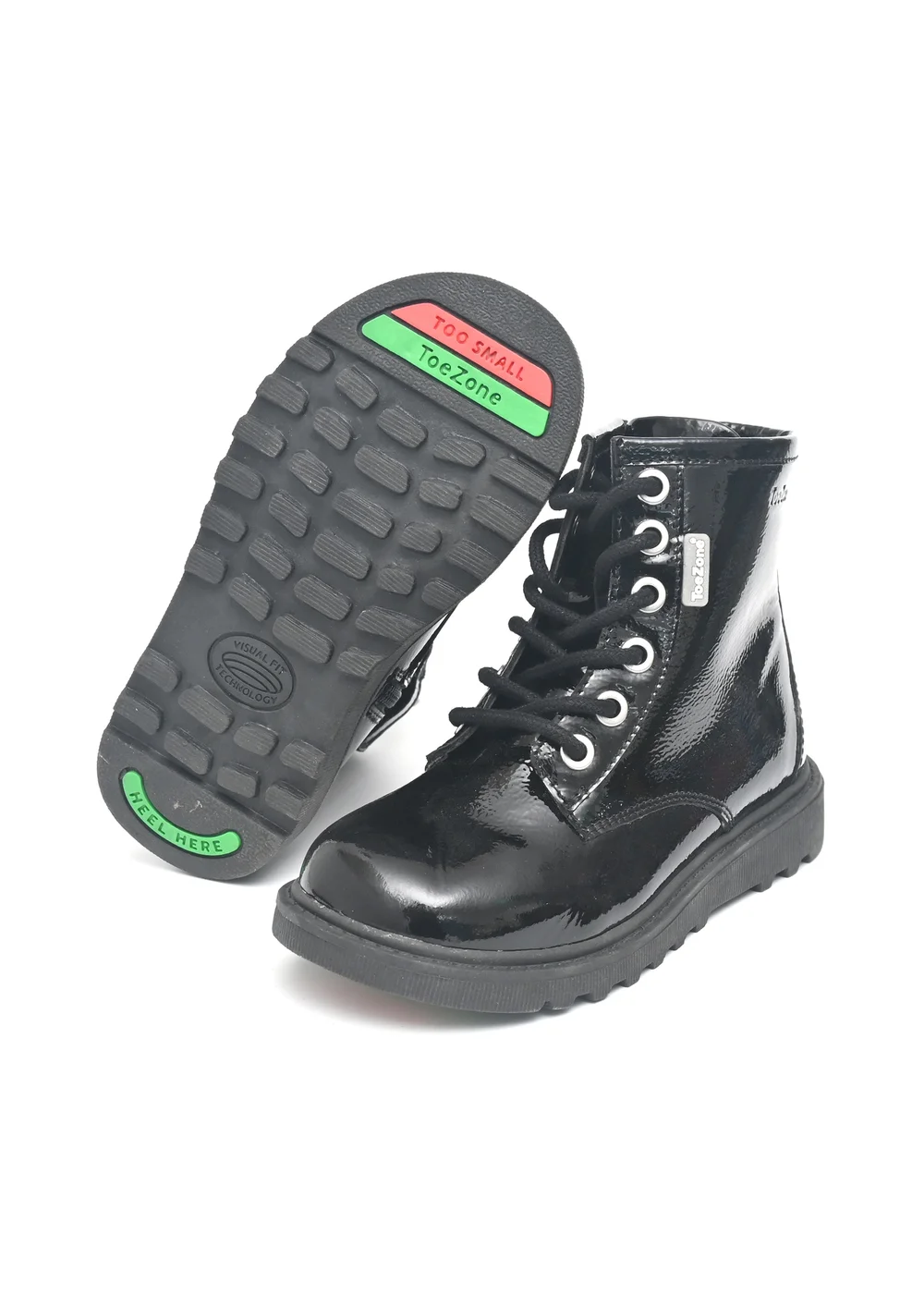 ToeZone Girls Black Alice Patent Leather Lace and Zip Boot (Younger 8-Older 2) - Size 11 Infants Image 1