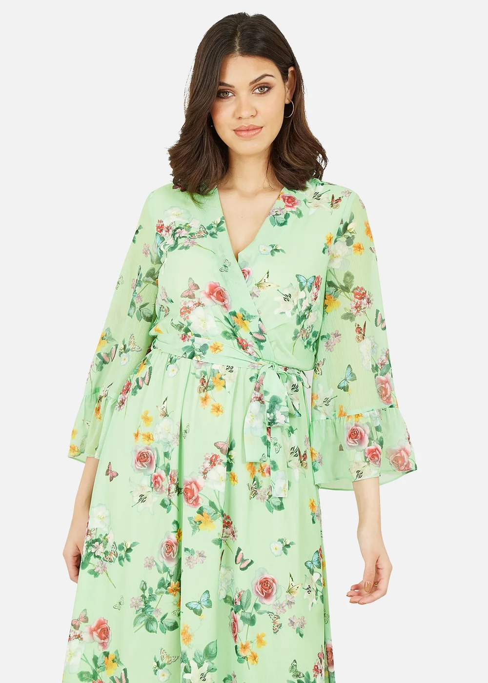 Yumi Mint Green Floral Butterfly Wrap High Low Dress - 8 Image 3