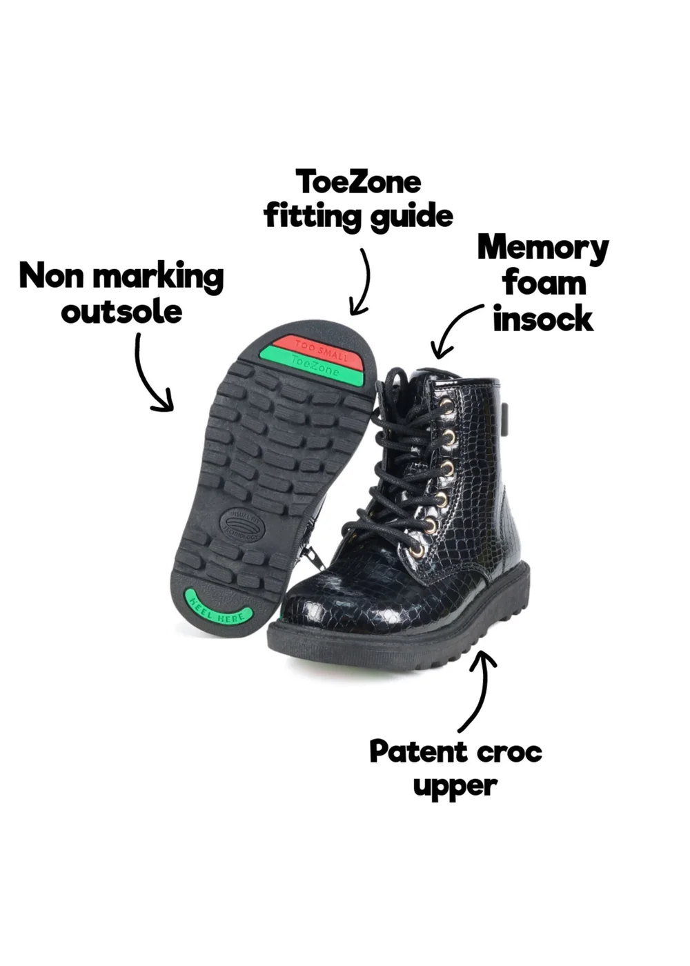 ToeZone Girls Black Stella Patent Boot (Younger 8-Older 2) - 1 Infants Image 5