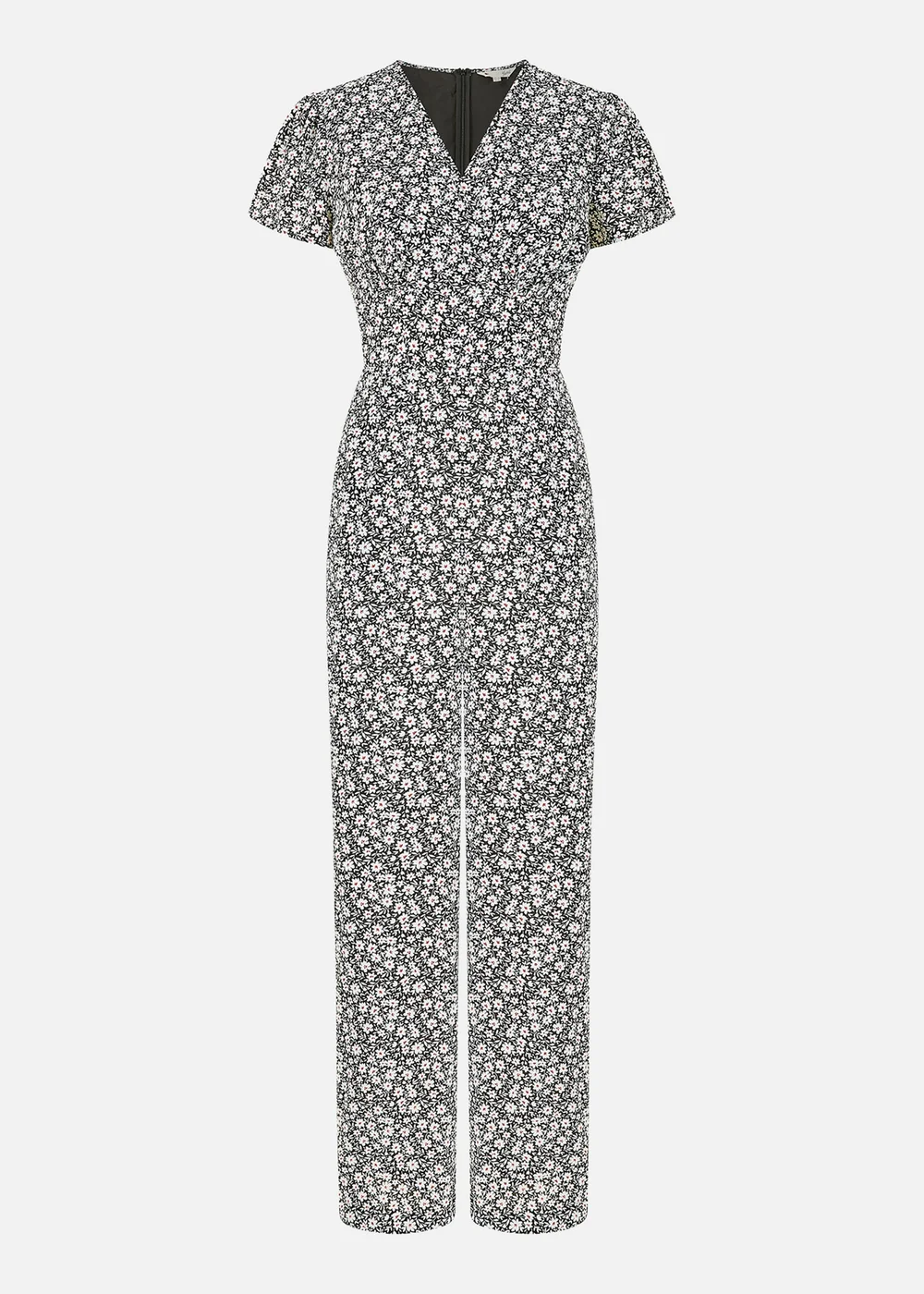 Yumi Black Ditsy Floral Wrap Jumpsuit - Size 8 Image 4