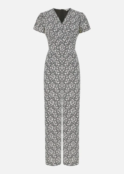 Yumi Black Ditsy Floral Wrap Jumpsuit - Size 8 Image 4