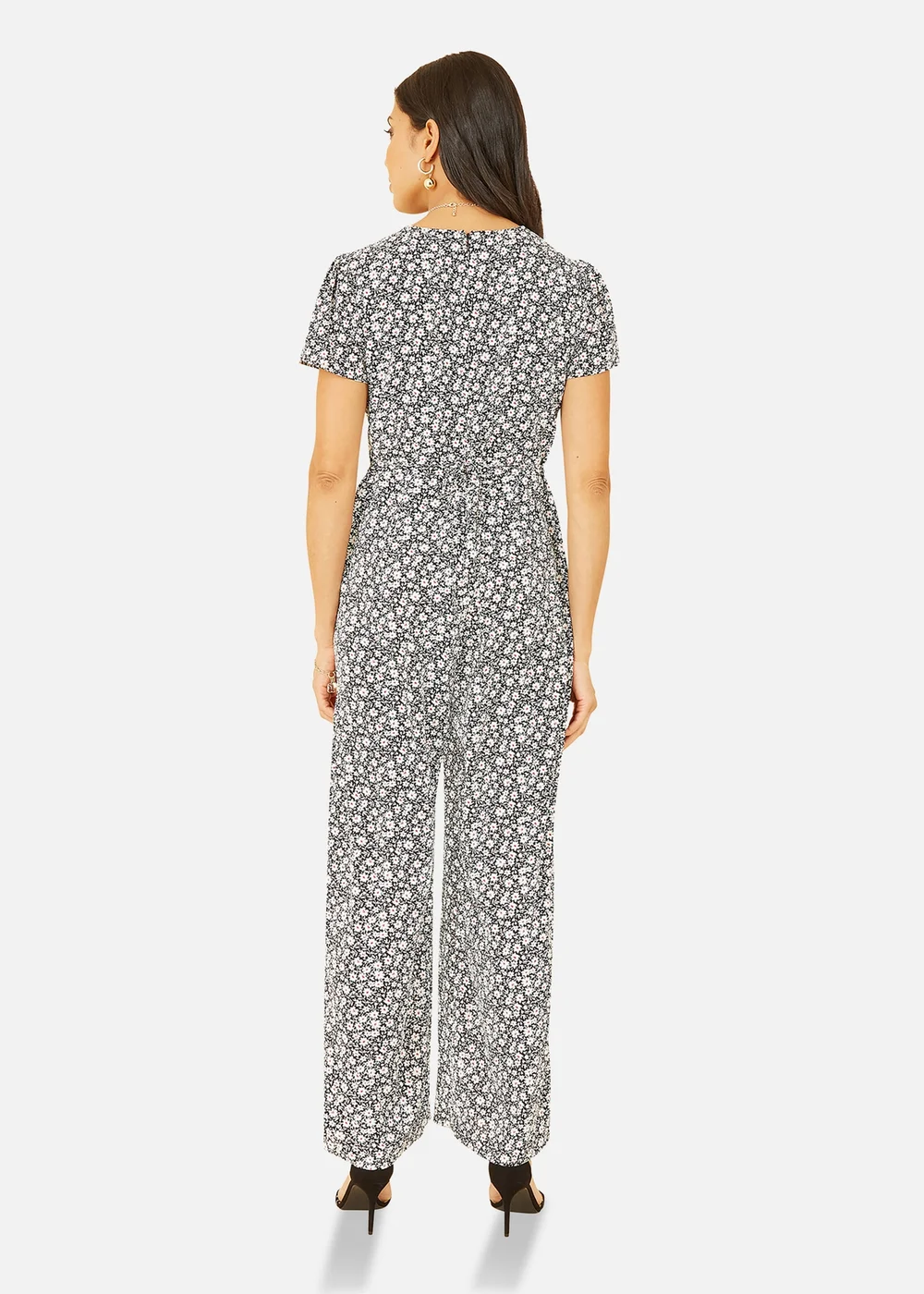 Yumi Black Ditsy Floral Wrap Jumpsuit - Size 8 Image 3