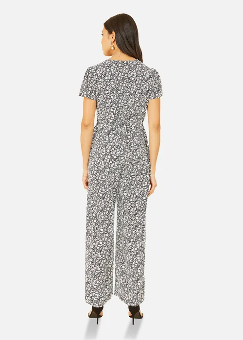 Yumi Black Ditsy Floral Wrap Jumpsuit - Size 8 Image 3