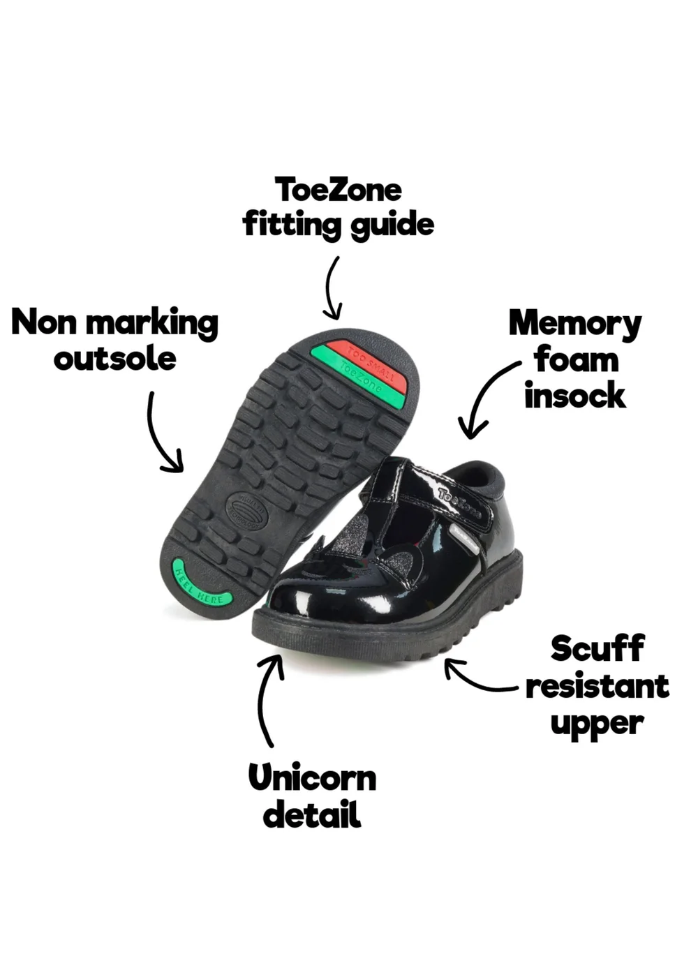 ToeZone Girls Black Millie Patent Unicorn Themed (Younger 8-Older 3) - 1 Image 5