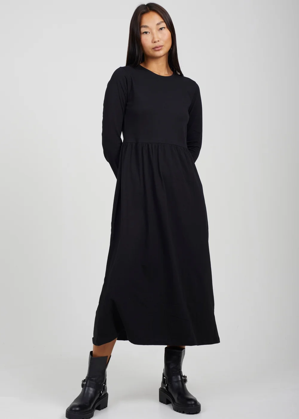 Brave Soul Black Cotton Long Sleeve Midi Smock Dress - XS Image 1