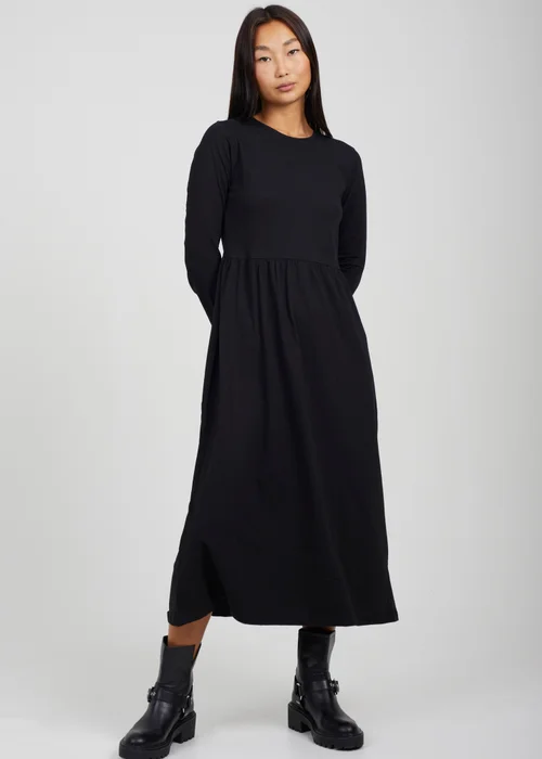 Brave Soul Black Cotton Long Sleeve Midi Smock Dress - XS Image 1