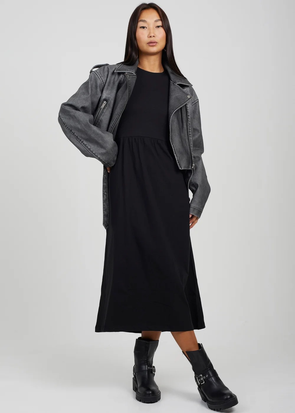 Brave Soul Black Cotton Long Sleeve Midi Smock Dress - L Brave Soul Black Cotton Long Sleeve Midi Smock Dress - L