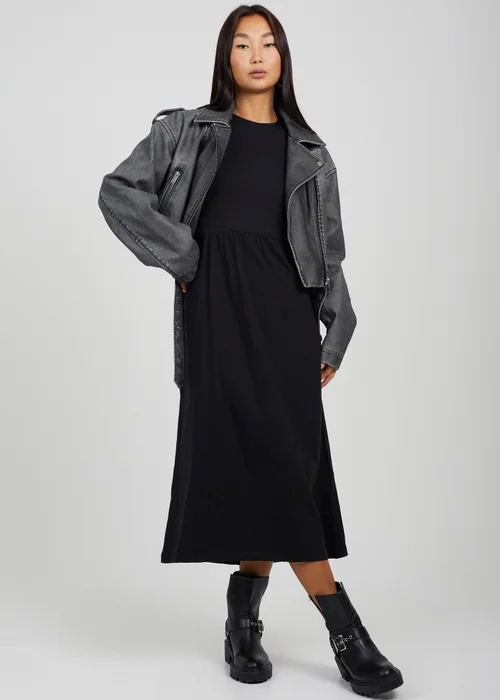 Brave Soul Black Cotton Long Sleeve Midi Smock Dress - XS Image 3