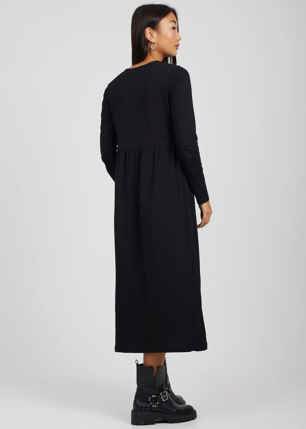 Brave Soul Black Cotton Long Sleeve Midi Smock Dress - XS Image 2