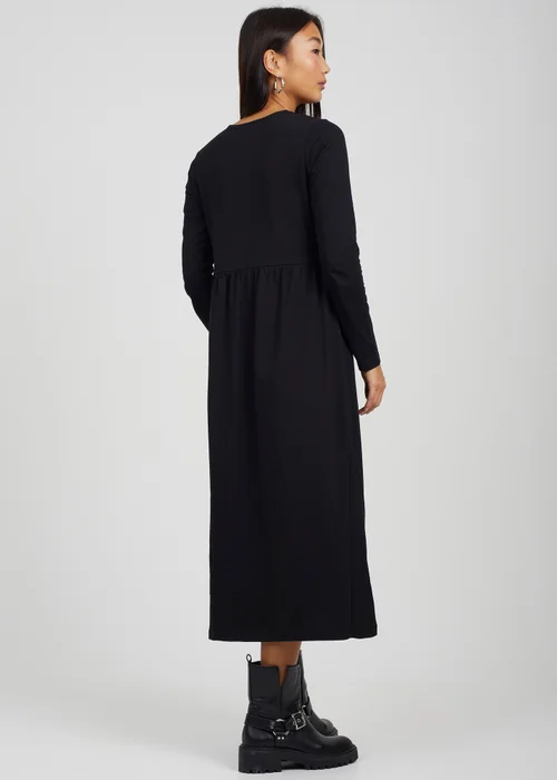 Brave Soul Black Cotton Long Sleeve Midi Smock Dress - XS Image 2