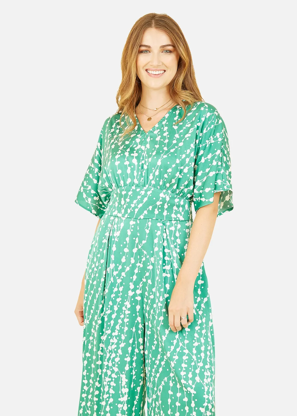 Yumi Green Abstract Print Kimono Sleeve Jumpsuit - Size 8 Image 3