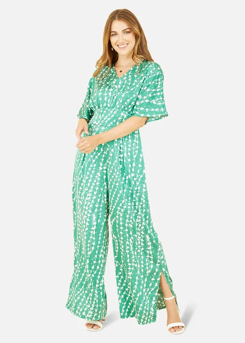 Yumi Green Abstract Print Kimono Sleeve Jumpsuit - Size 8 Image 1