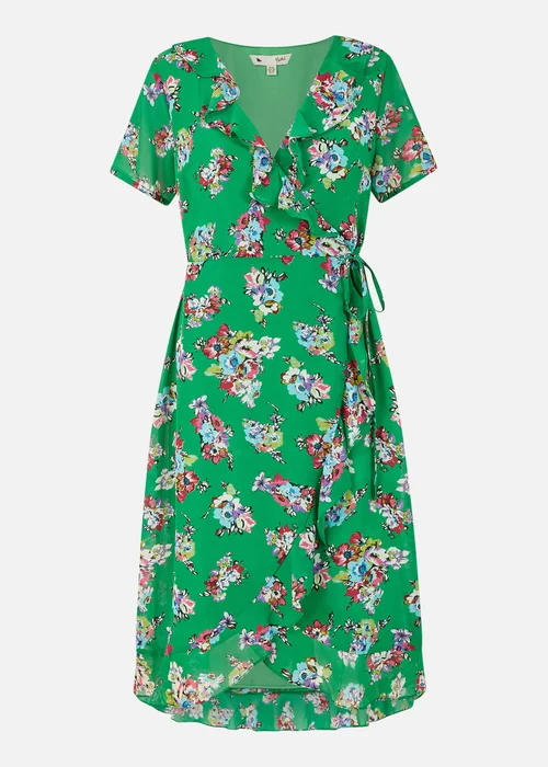 Yumi Green Floral Frill Wrap Midi Dress - 8 Image 3