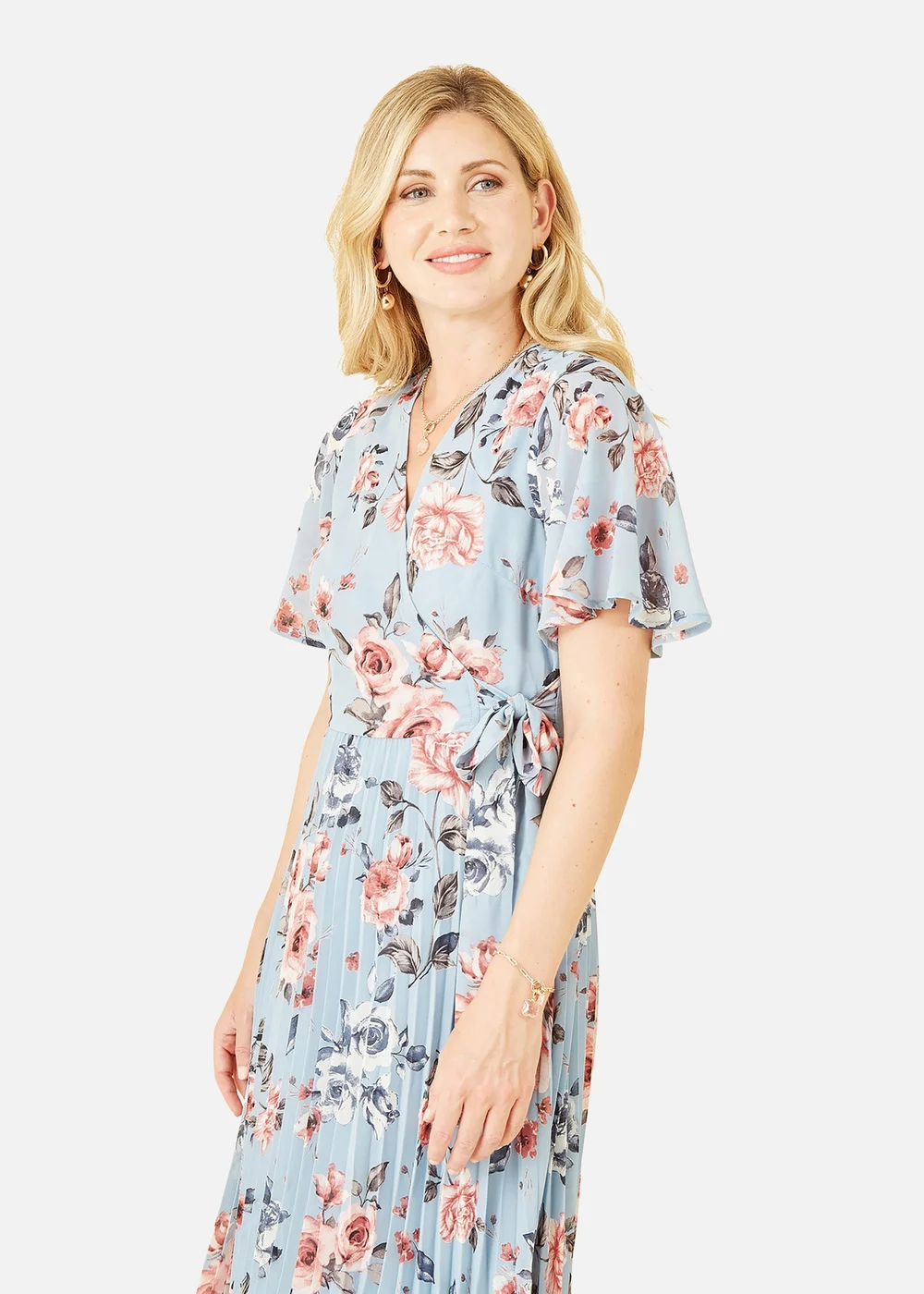 Yumi Blue Floral Pleated Wrap Midi Dress - 8 Image 2