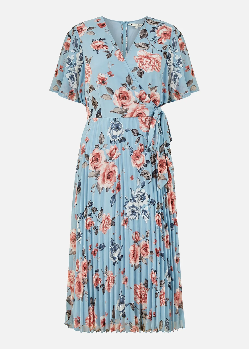 Yumi Blue Floral Pleated Wrap Midi Dress - 8 Image 3