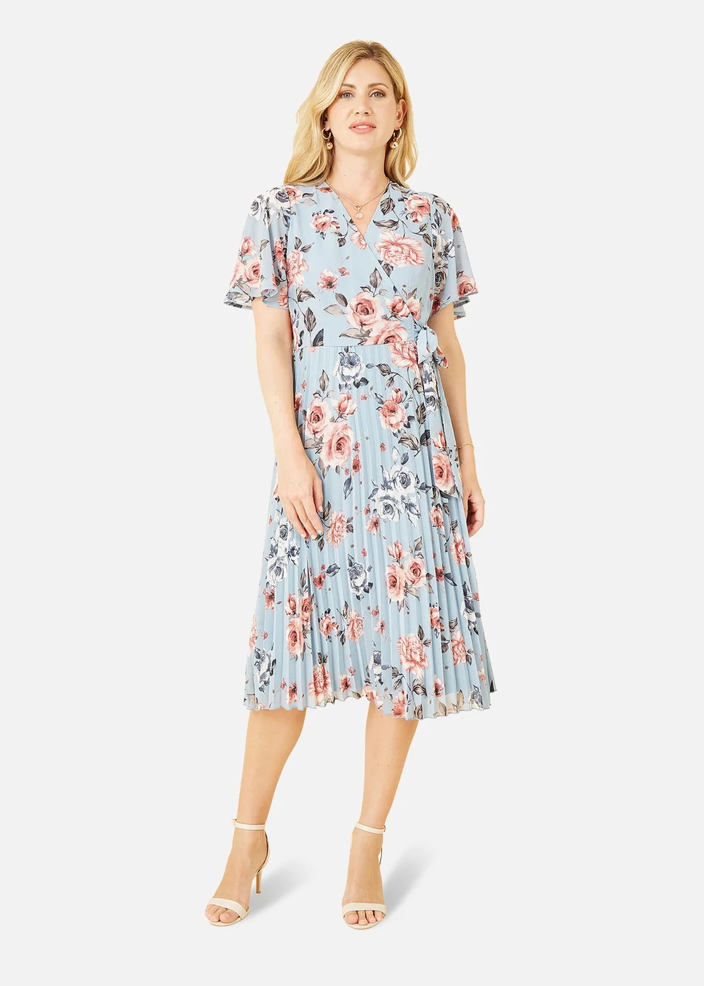 Yumi Blue Floral Pleated Wrap Midi Dress - 8 Image 1