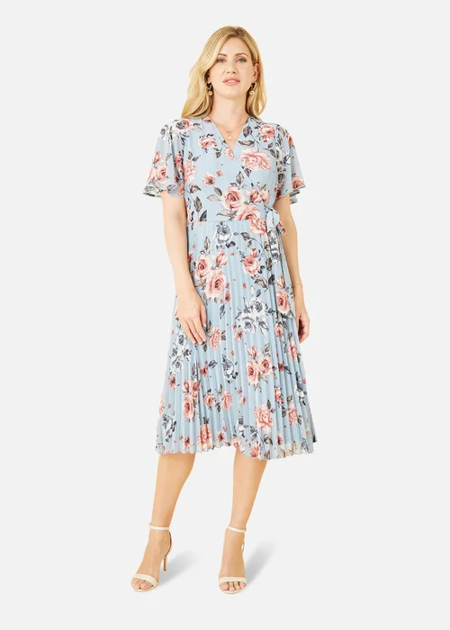 Yumi Blue Floral Pleated Wrap Midi Dress - 8 Image 1