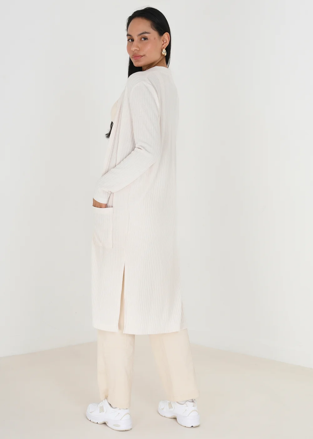 Brave Soul Ivory Ribbed Oversized Lounge Cardigan - XS Image 2