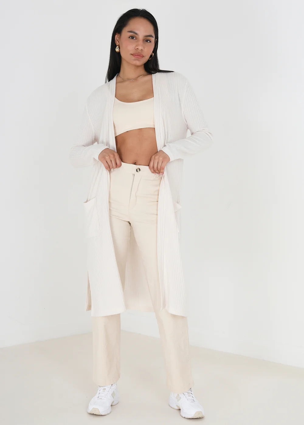 Brave Soul Ivory Ribbed Oversized Lounge Cardigan - XS Image 3
