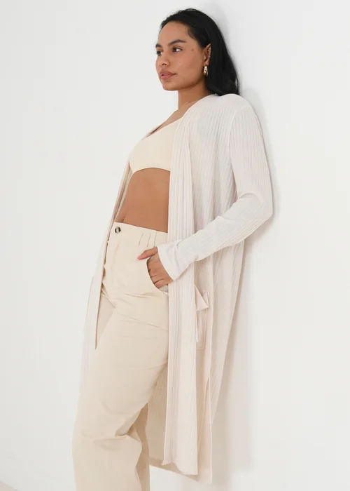 Brave Soul Ivory Ribbed Oversized Lounge Cardigan - XS Image 1
