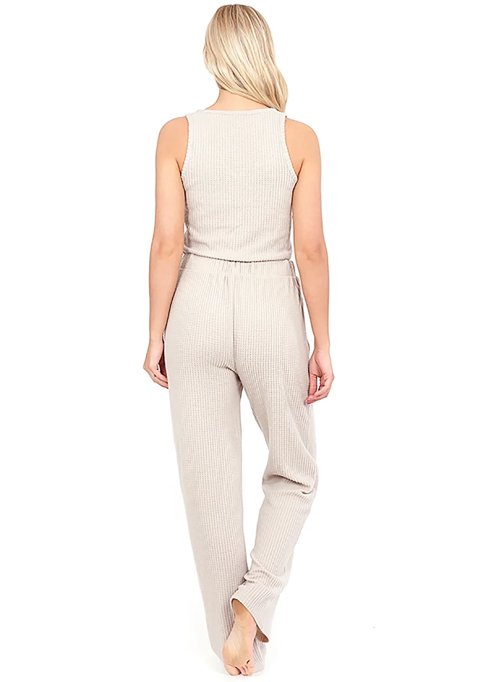 Brave Soul Natural Cropped Vest & Wide Leg Waffle Lounge Set - Extra small Image 2