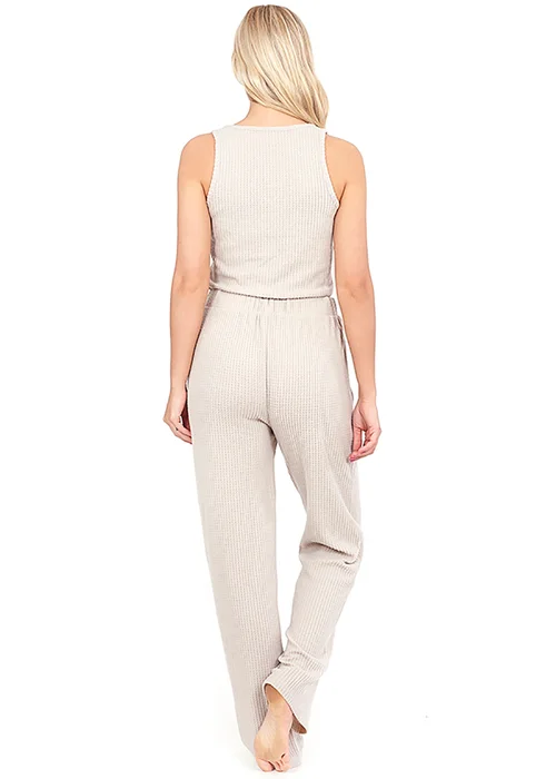 Brave Soul Natural Cropped Vest & Wide Leg Waffle Lounge Set - Extra small Image 2