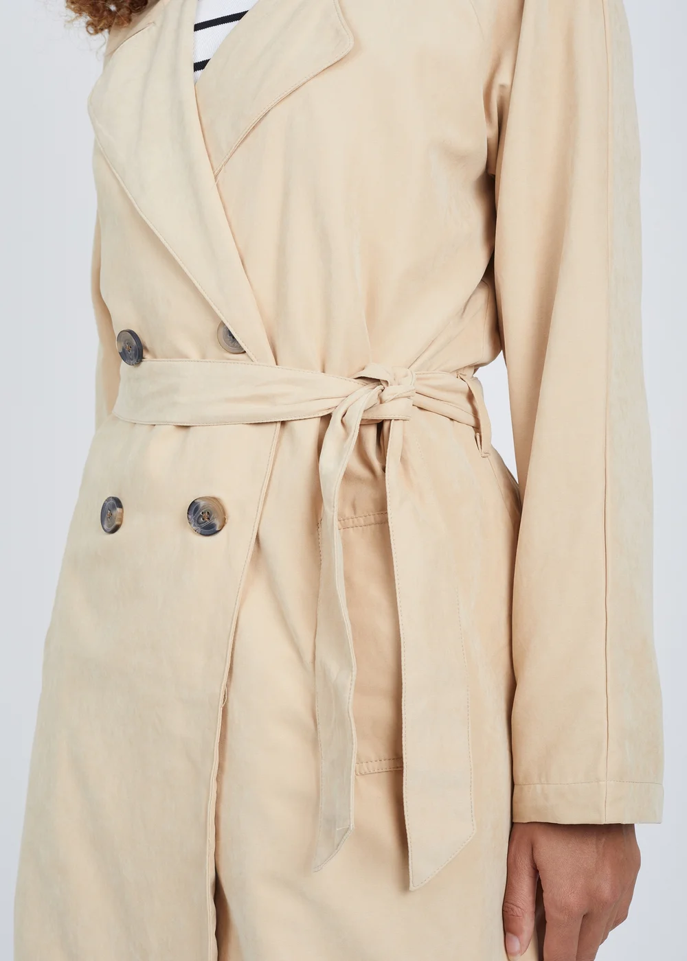 Brave Soul Camel Double-Breasted Longline Trench Coat with Raglan Sleeves - 8 Image 3