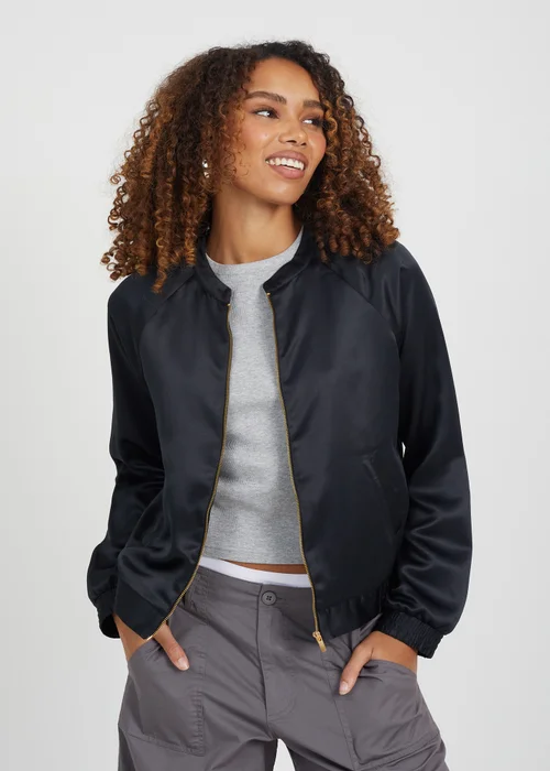 Brave Soul Black Satin Bomber Jacket - 8 Image 1