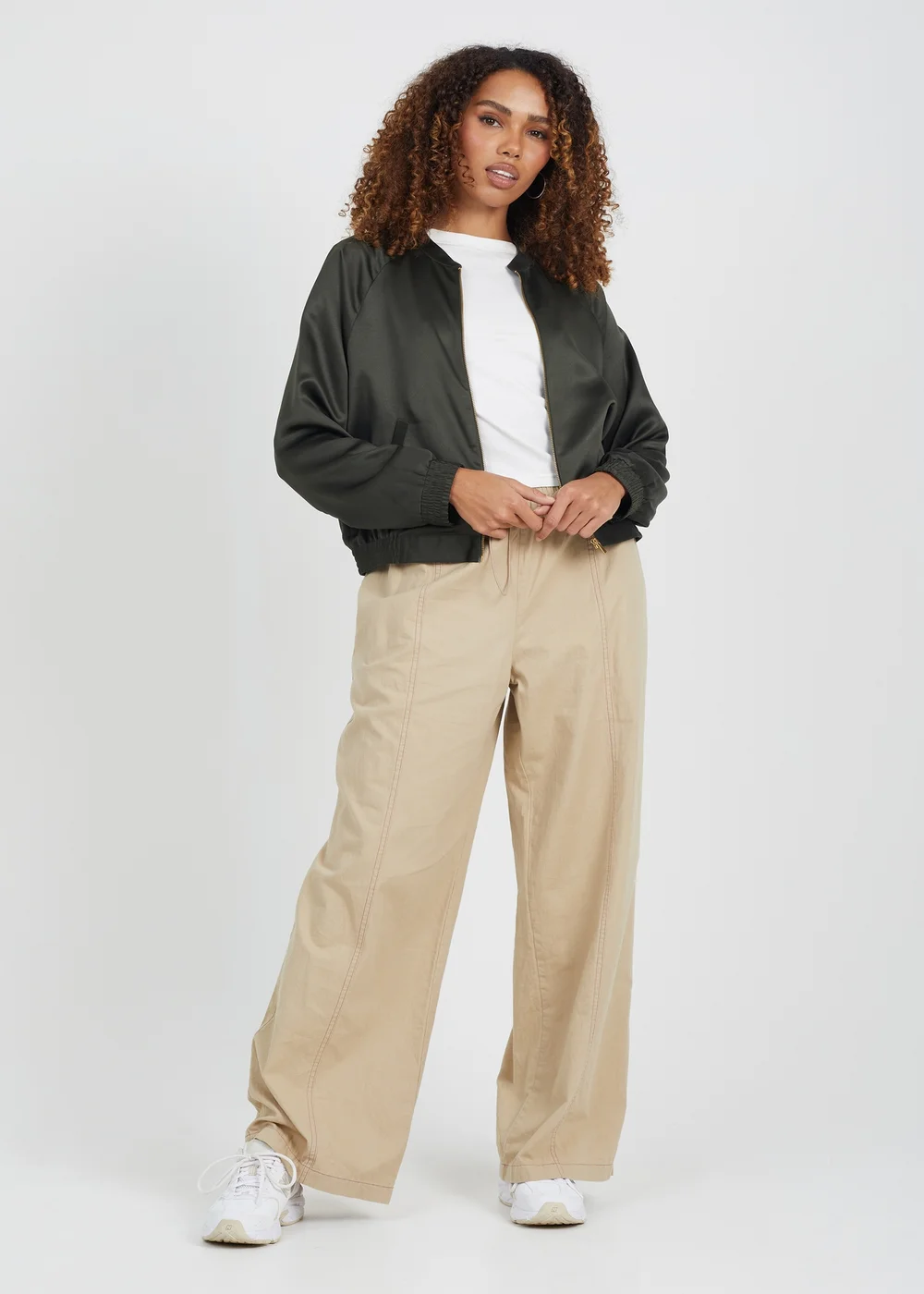 Brave Soul Khaki Satin Bomber Jacket - 8 Image 4